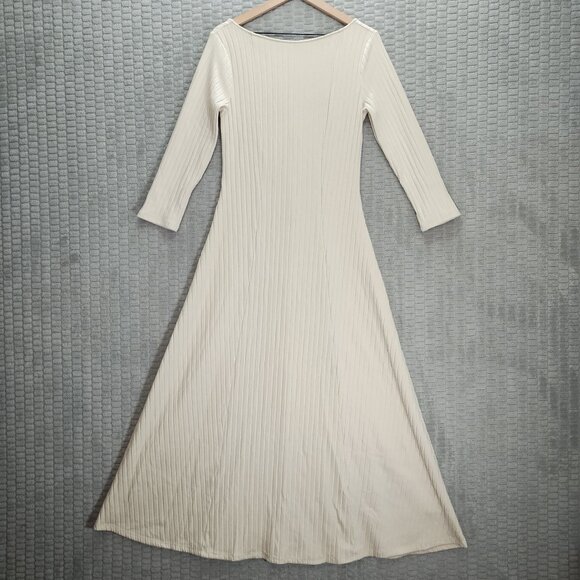 Ribbed Cream Sweater Midi Dress Scoop Back A-Line Hem-Sz M Tall - Picture 3 of 14